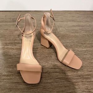 Vince Camuto Margry Ankle Strap Block Heel Sandals Beige, Size 8.5